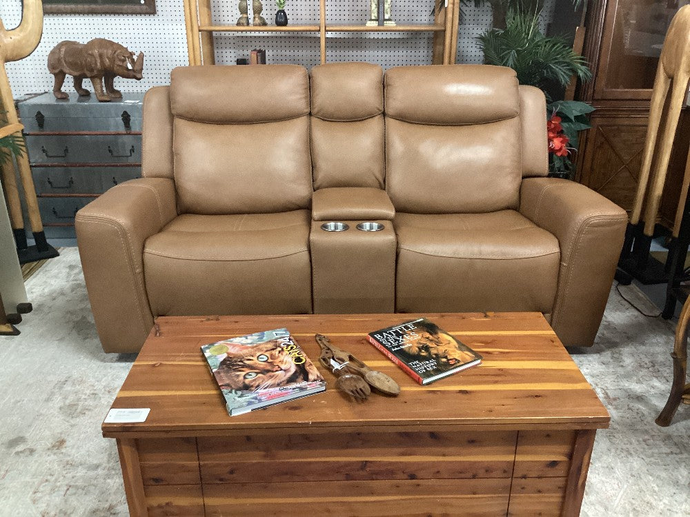 Caramel leather electric reclining sofa|5177
