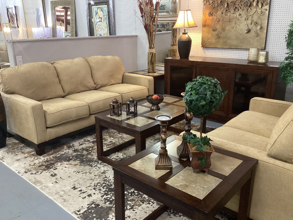 Pair of gold couch and loveseat|5184