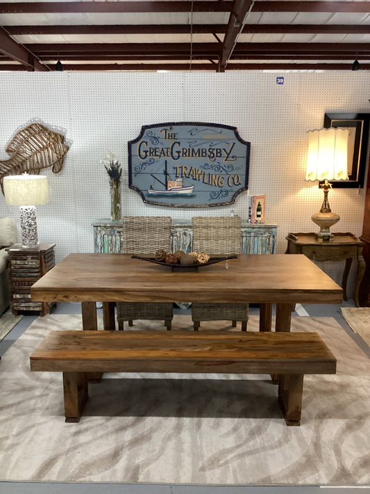 Solid wood dining table with bench and 2 chairs|5207