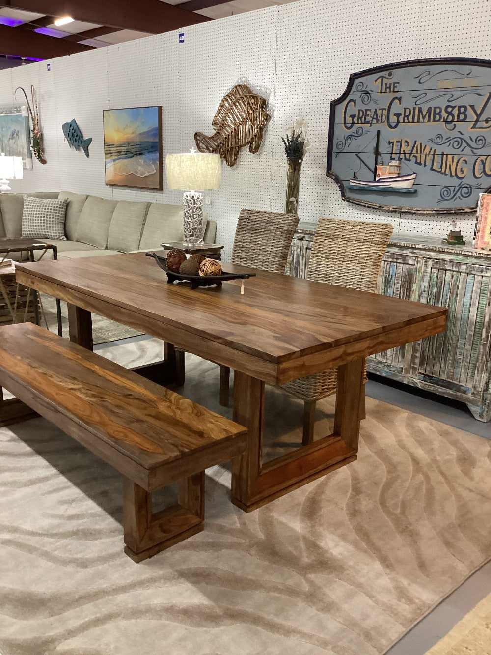 Solid wood dining table with bench and 2 chairs|5208