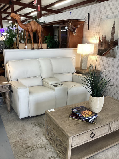 Cream Leather Electric Loveseat|5229
