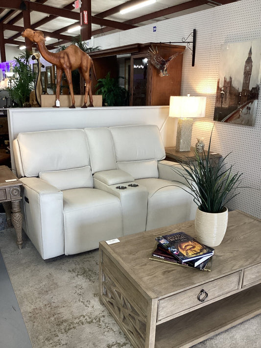 Cream Leather Electric Loveseat|5229