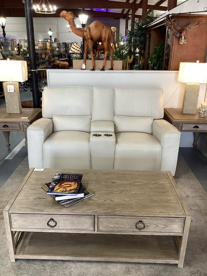 Cream Leather Electric Loveseat|5230