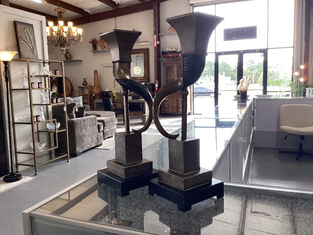 Pair of Austin ram horn candlesticks|5279