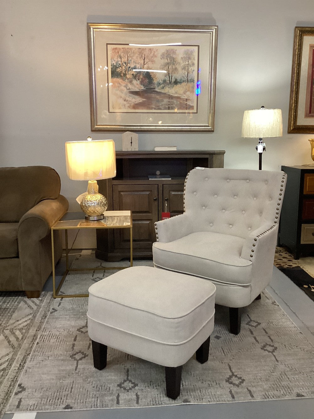 Cream Accent Chair and Ottoman|5289