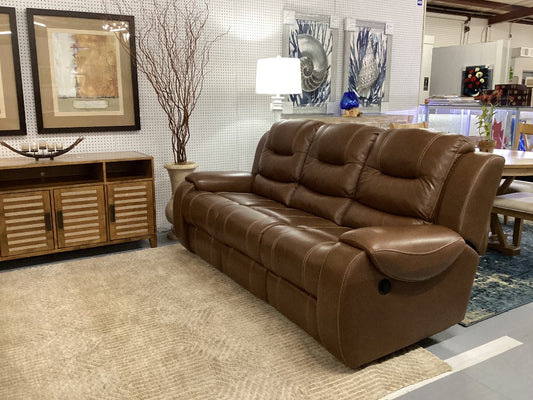 Brown leather electric recling sofa|5291