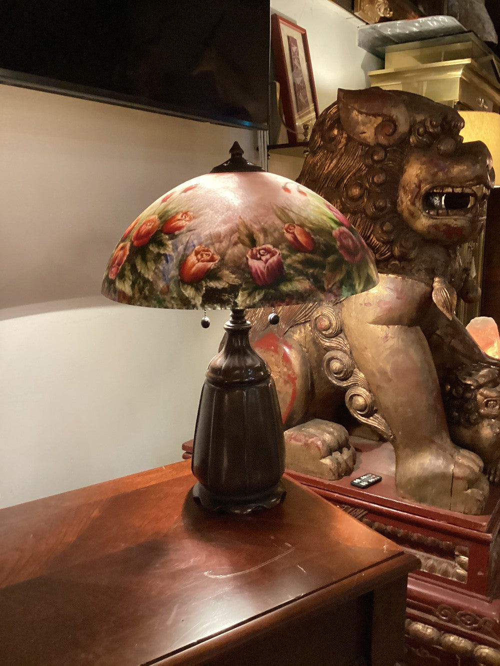 Reverse painted bronze lamp|5293