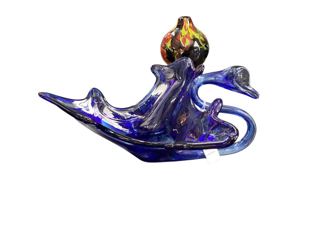 Cobalt blue swan centerpiece|2771
