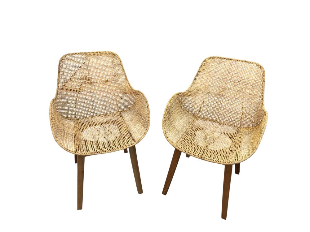 Pair Woven Natural Rattan Chairs|3054