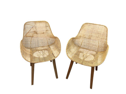 Pair Woven Natural Rattan Chairs|3054