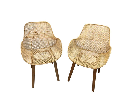 Pair Woven Natural Rattan Chairs|3054
