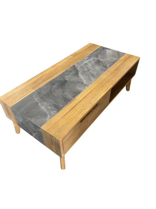 Blonde Wood and Grey Fux Marble Coffee Table|3057
