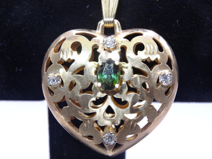 Puff Heart Diamond and Sapphire Pendant