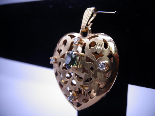 Puff Heart Diamond and Sapphire Pendant