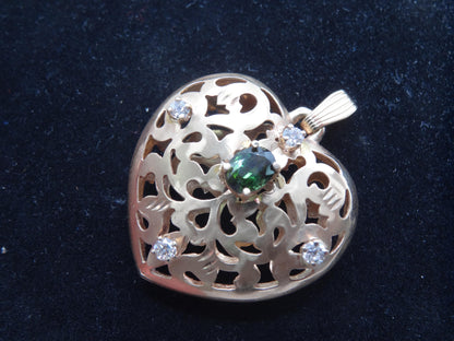 Puff Heart Diamond and Sapphire Pendant