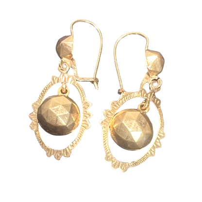 14k Gold Drop Earrings with Faceted Ball Dangles