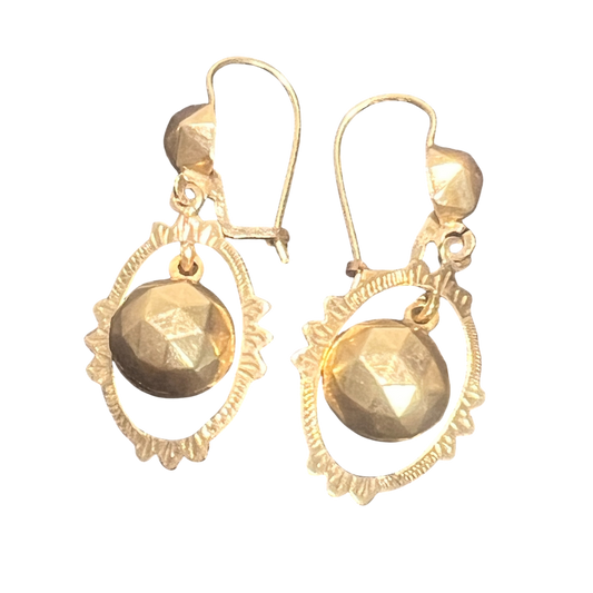 14k Gold Drop Earrings with Faceted Ball Dangles
