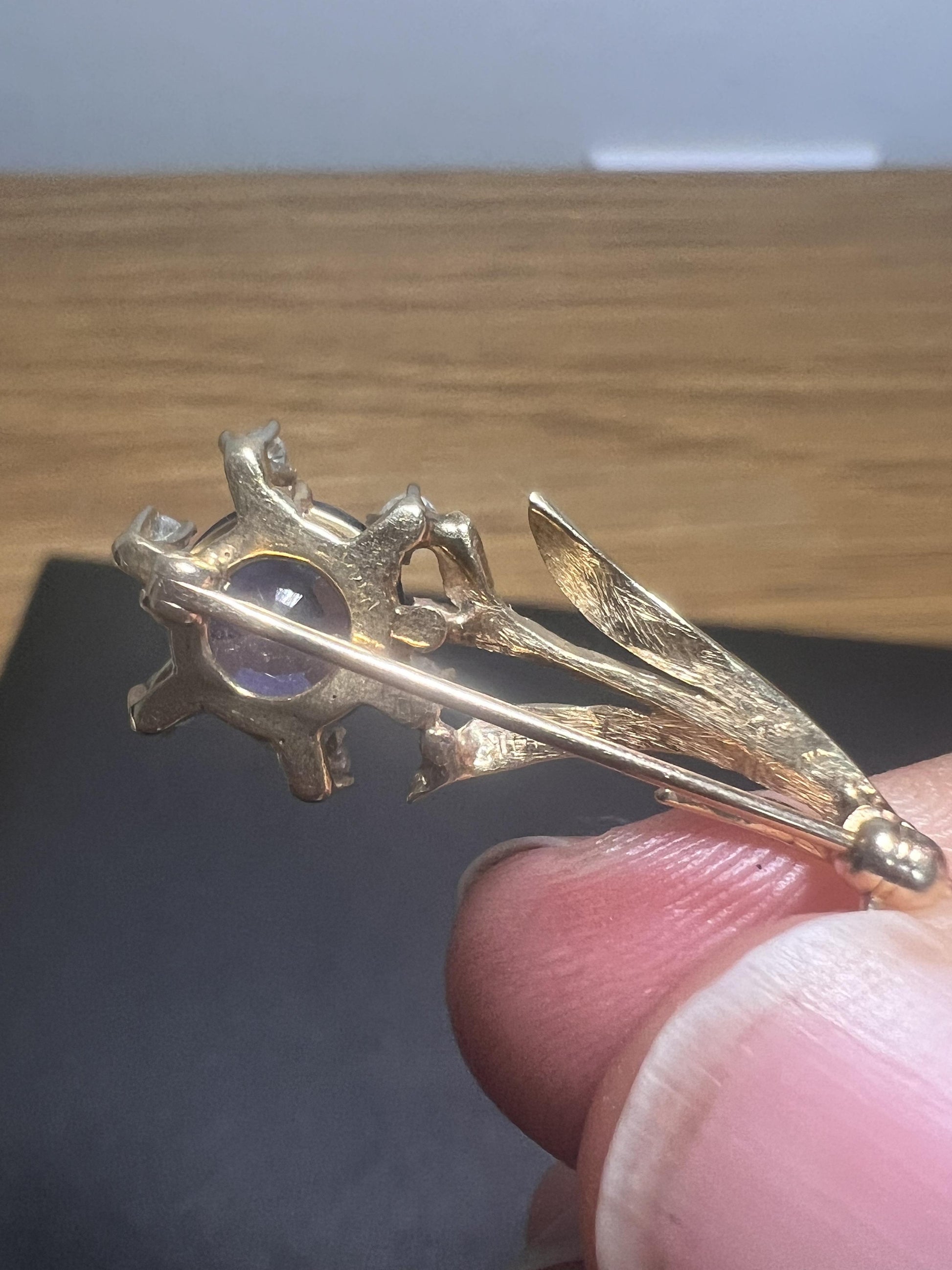 Tanzanite and Diamond 14k Gold Brooch