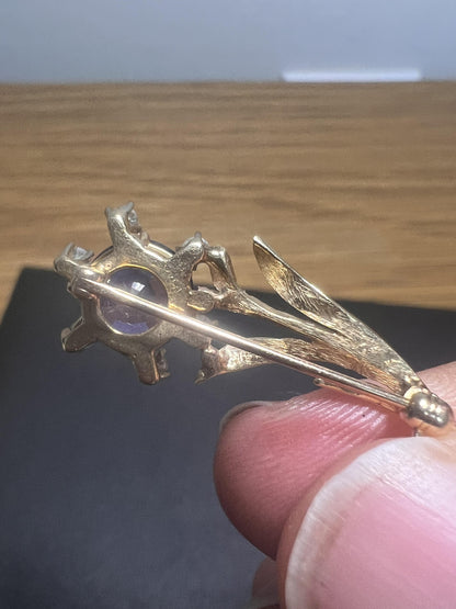 Tanzanite and Diamond 14k Gold Brooch
