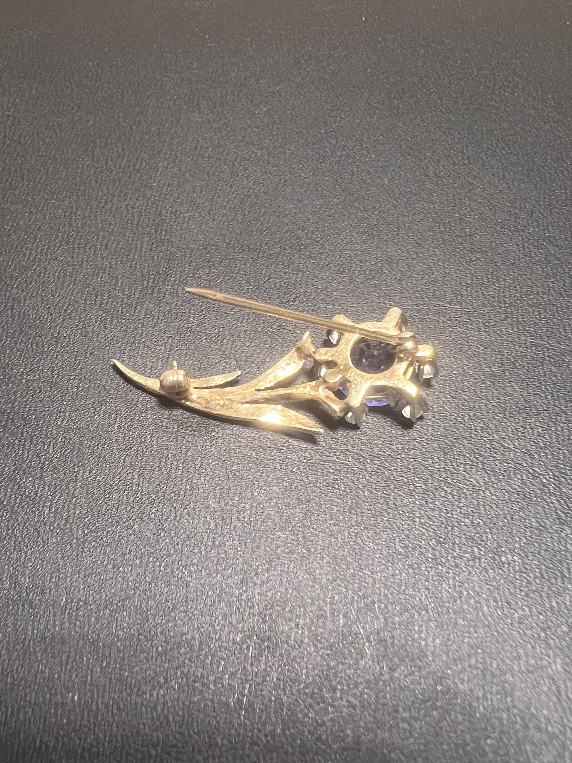 Tanzanite and Diamond 14k Gold Brooch
