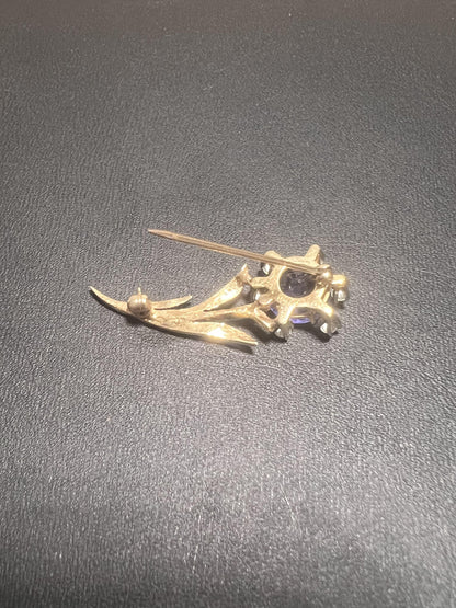 Tanzanite and Diamond 14k Gold Brooch