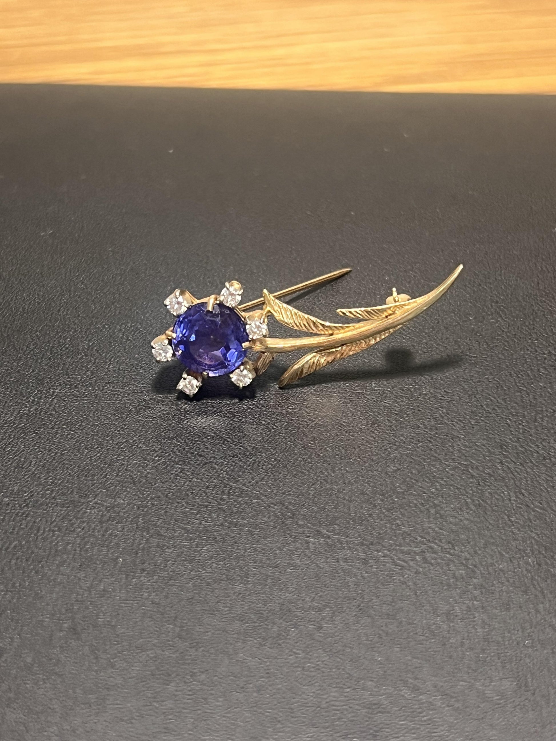 Tanzanite and Diamond 14k Gold Brooch