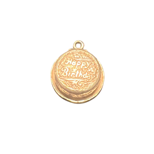 Gold pendant with 'Happy Birthday' engraving on a white background