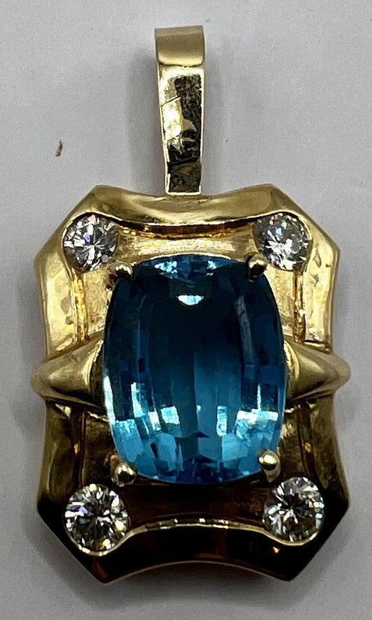 Blue Topaz and Diamond Pendant
