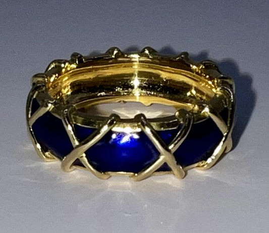 Blue Enamel 14k Gold Ring Band