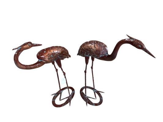 Pair of Metal cranes copper patina  finish|3014