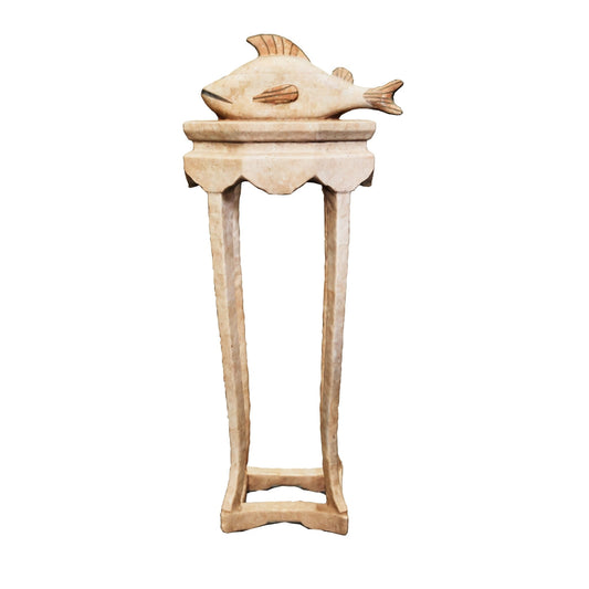 Maitland Smith Tessellated Stone Fish Curio Box and Pedestal